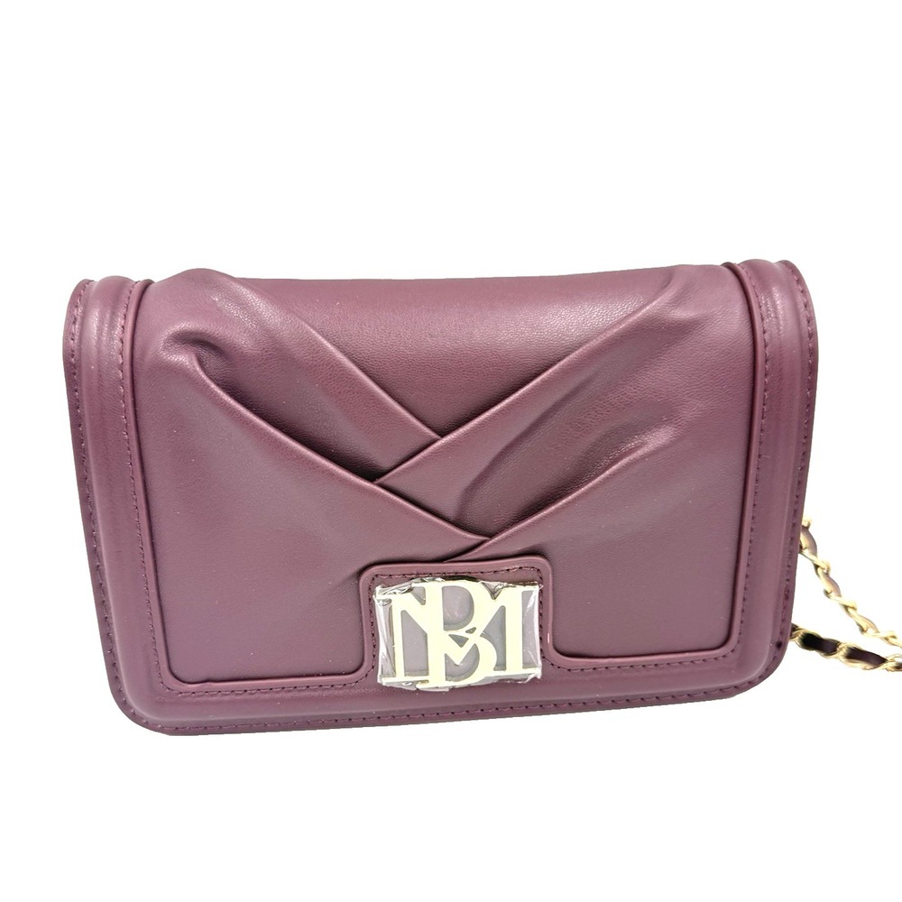 Badgley Mischka Small Pleated Crossbody‎ Bag - Deep Plum Vegan Leather  NEW